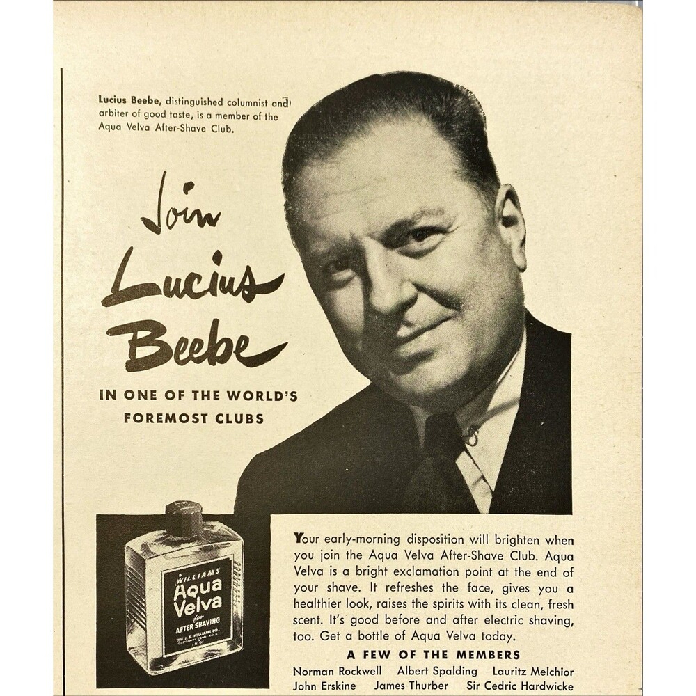 Aqua Velva After Shaving "Join Lucius Beebe In the Club" Vintage Print Ad 1948